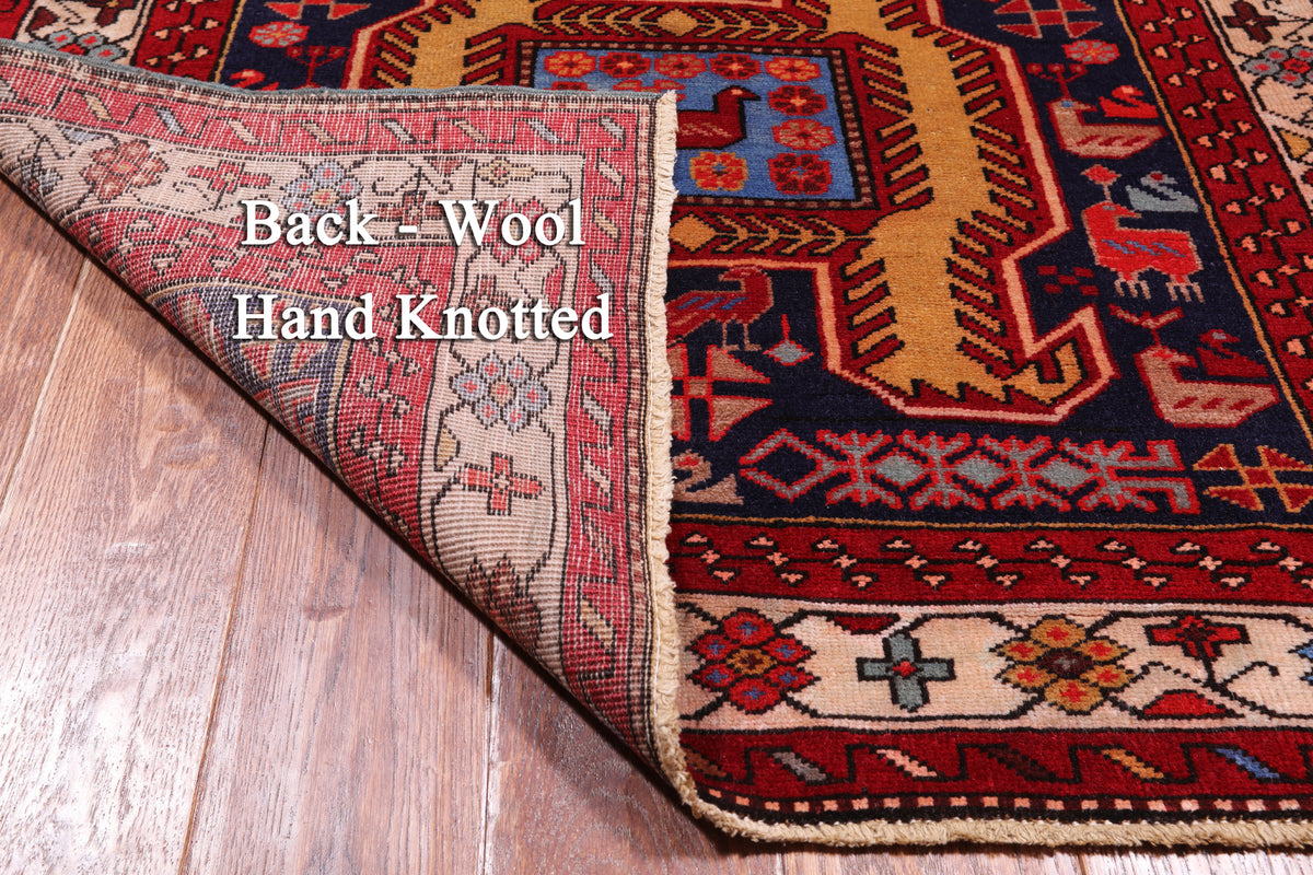 Navy Blue Vintage Persian Hand-Knotted Wool Runner Rug - 3' 6" X 10' 7"