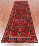 Red Vintage Persian Heriz Serapi Handmade Wool Runner Rug - 3' 2" X 10' 4"
