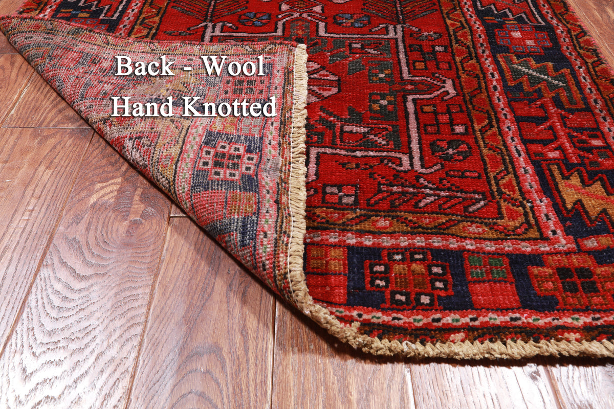 Red Vintage Persian Heriz Serapi Handmade Wool Runner Rug - 3' 2" X 10' 4"