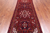 Red Vintage Persian Heriz Serapi Hand-Knotted Wool Runner Rug - 3' 5" X 11' 11"
