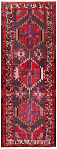 Brown Vintage Persian Handmade Wool Runner Rug - 3' 10" X 10' 5"