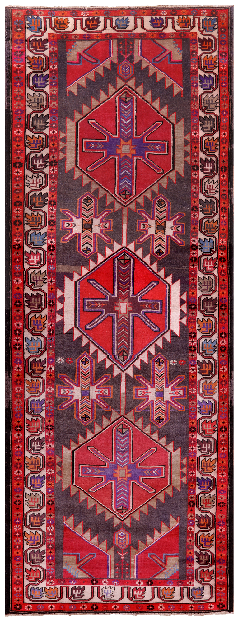 Brown Vintage Persian Handmade Wool Runner Rug - 3' 10" X 10' 5"