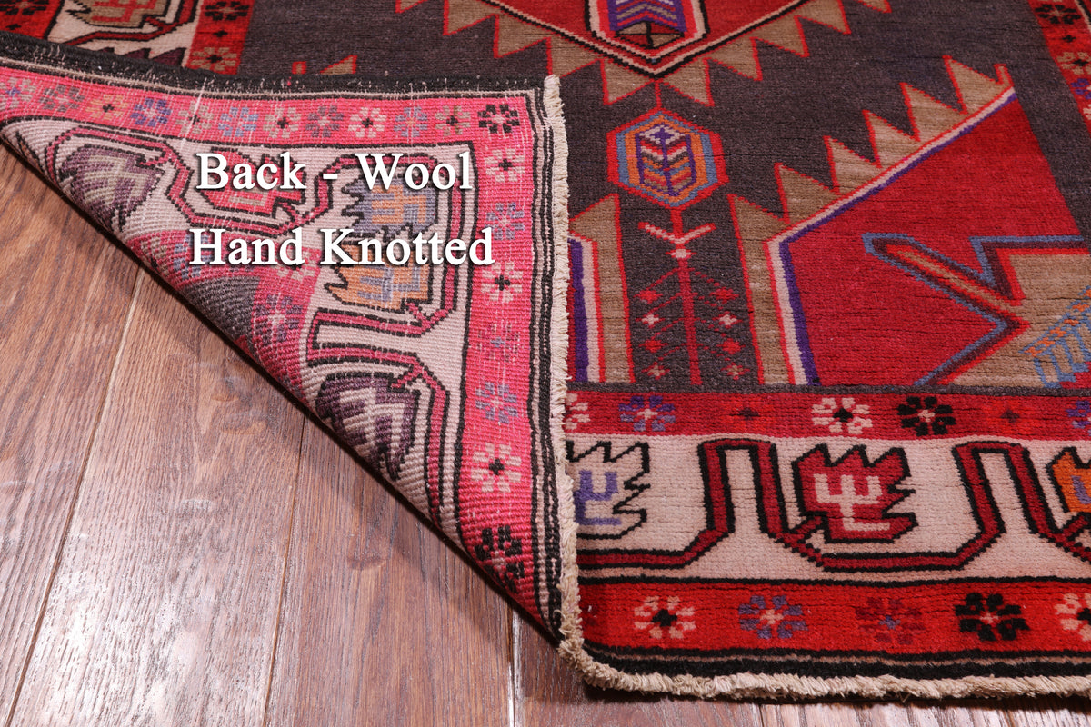 Brown Vintage Persian Handmade Wool Runner Rug - 3' 10" X 10' 5"