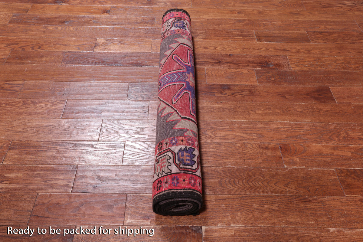 Brown Vintage Persian Handmade Wool Runner Rug - 3' 10" X 10' 5"