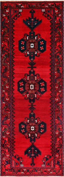 Ruby Red Vintage Persian Hand-Knotted Wool Runner Rug - 3' 7" X 10' 2"