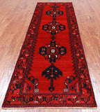 Ruby Red Vintage Persian Hand-Knotted Wool Runner Rug - 3' 7" X 10' 2"