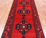 Ruby Red Vintage Persian Hand-Knotted Wool Runner Rug - 3' 7" X 10' 2"