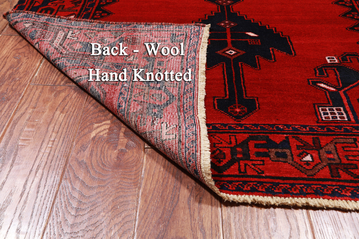 Ruby Red Vintage Persian Hand-Knotted Wool Runner Rug - 3' 7" X 10' 2"
