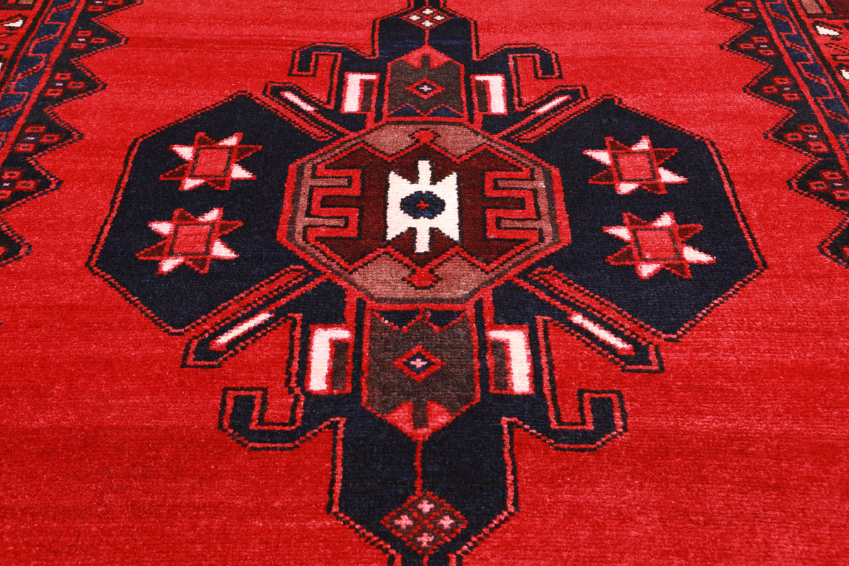 Ruby Red Vintage Persian Hand-Knotted Wool Runner Rug - 3' 7" X 10' 2"