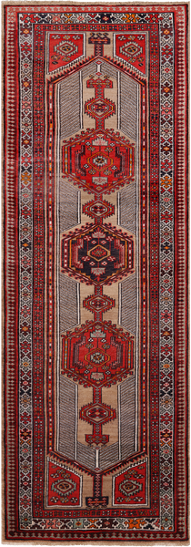 Brown Vintage Persian Hand-Knotted Wool Runner Rug - 3' 3" X 9' 8"