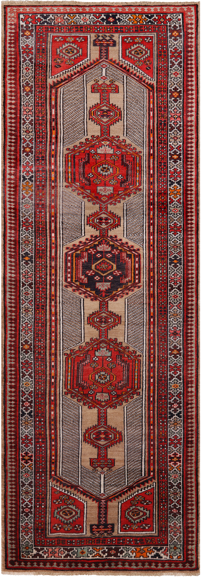 Brown Vintage Persian Hand-Knotted Wool Runner Rug - 3' 3" X 9' 8"