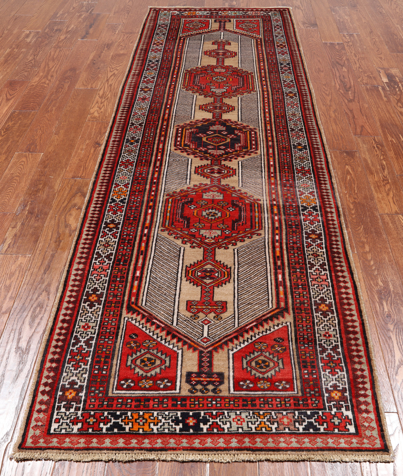 Brown Vintage Persian Hand-Knotted Wool Runner Rug - 3' 3" X 9' 8"