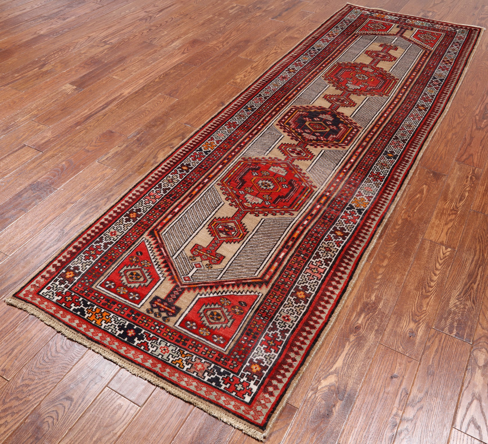 Brown Vintage Persian Hand-Knotted Wool Runner Rug - 3' 3" X 9' 8"