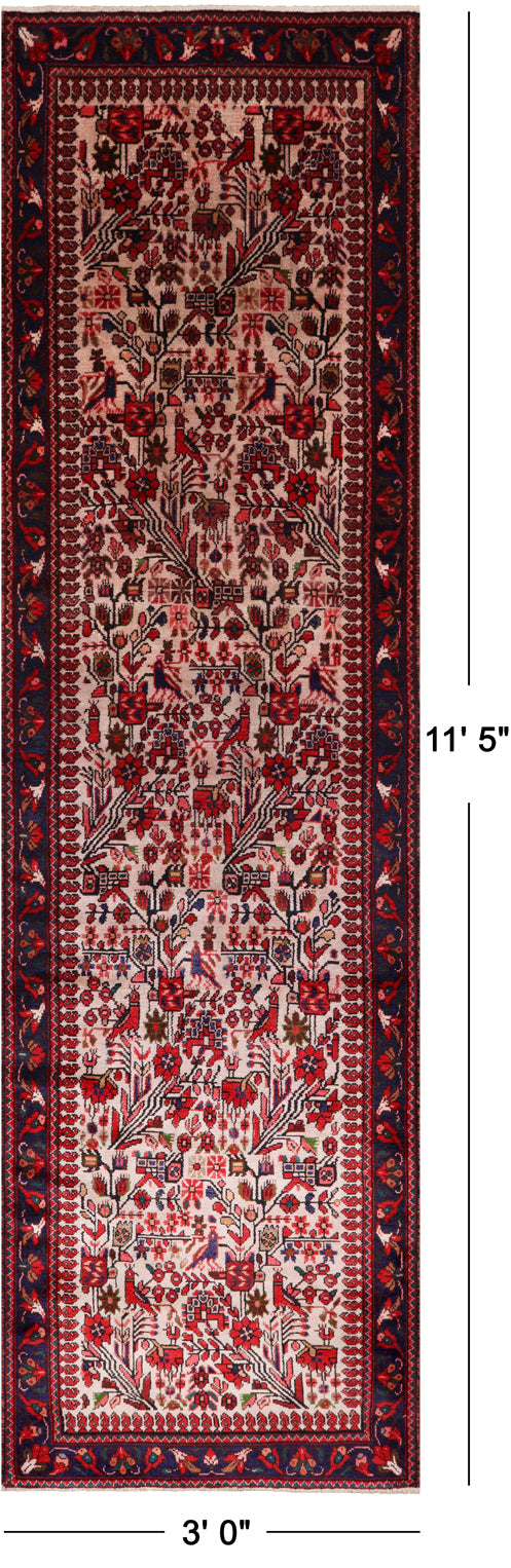 Grey Vintage Persian Handmade Wool Runner Rug - 3' 0" X 11' 5"