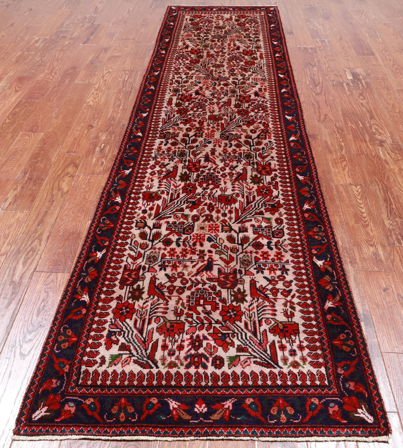Grey Vintage Persian Handmade Wool Runner Rug - 3' 0" X 11' 5"
