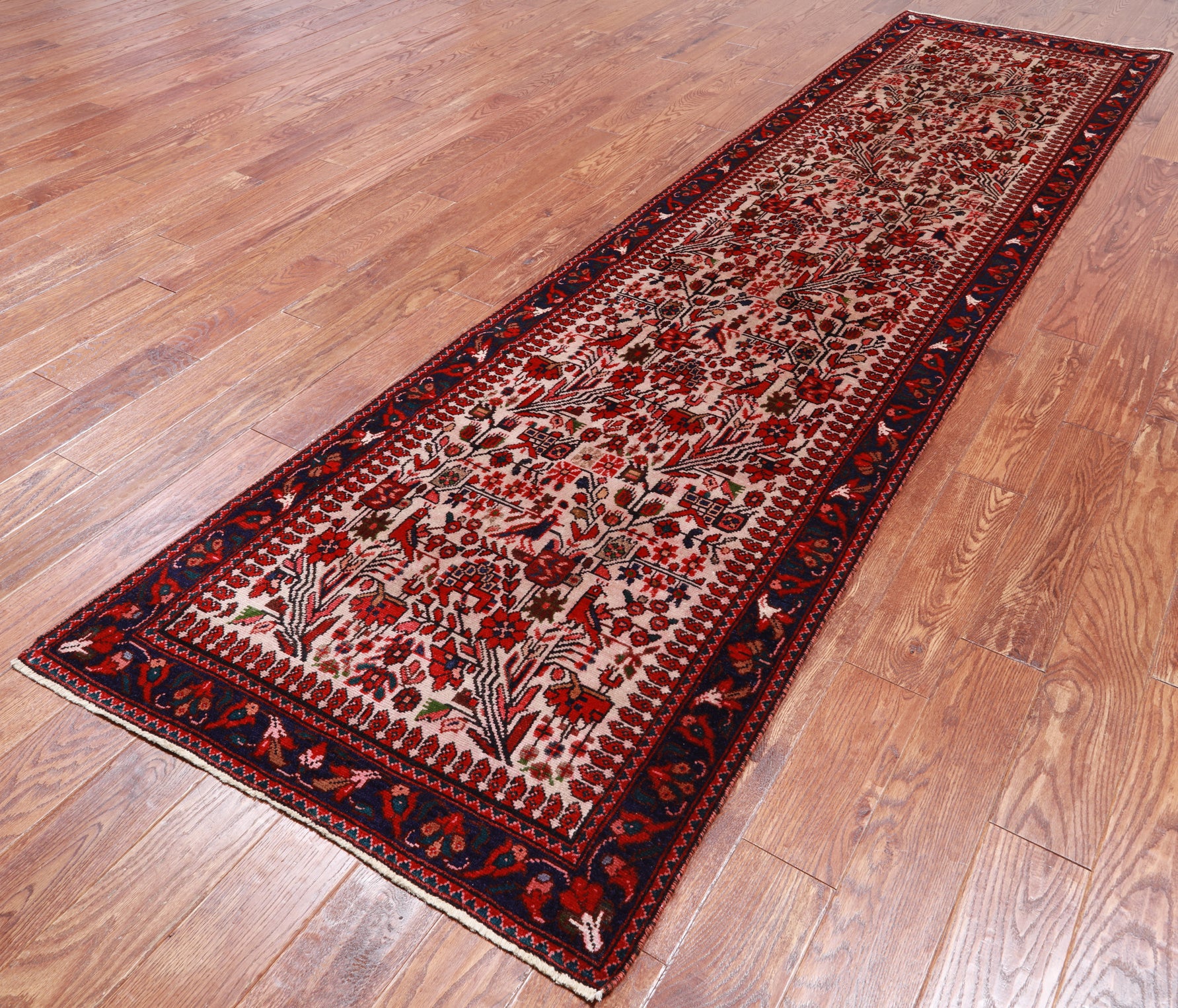 Grey Vintage Persian Handmade Wool Runner Rug - 3' 0" X 11' 5"