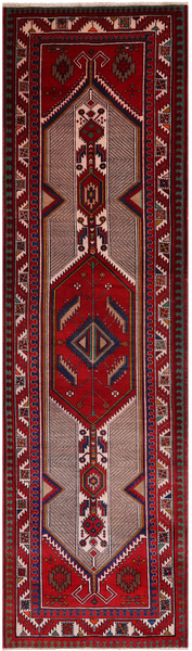 Red Vintage Persian Handmade Wool Runner Rug - 3' 4" X 11' 5"