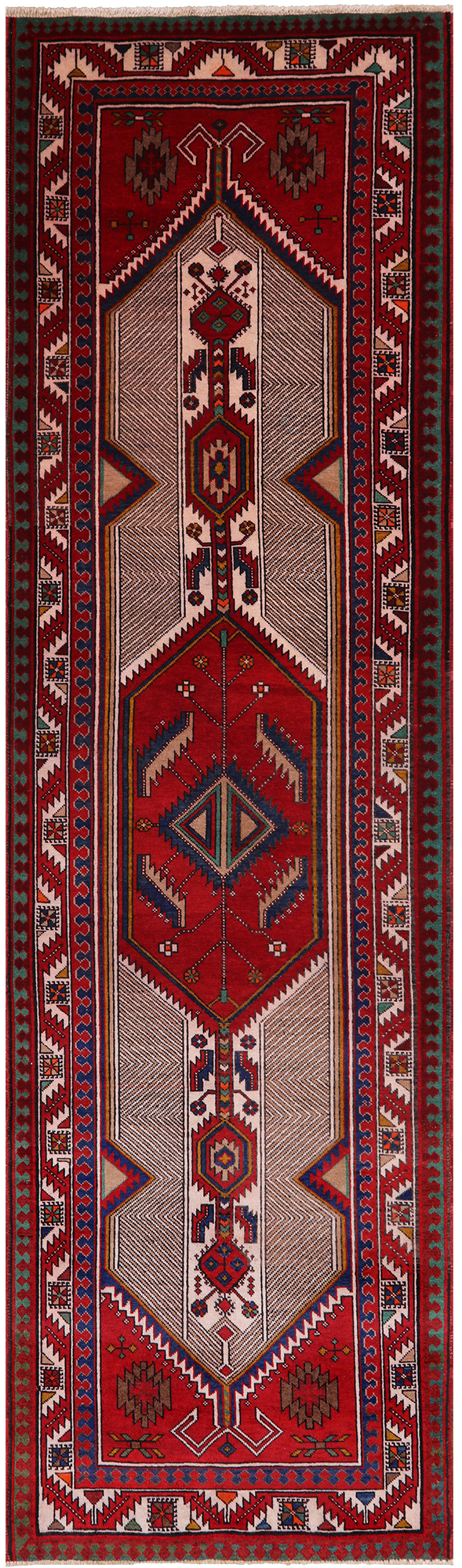 Red Vintage Persian Handmade Wool Runner Rug - 3' 4" X 11' 5"