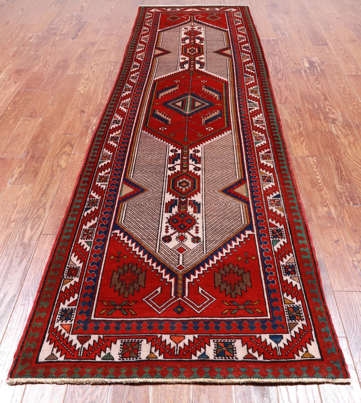 Red Vintage Persian Handmade Wool Runner Rug - 3' 4" X 11' 5"