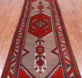 Red Vintage Persian Handmade Wool Runner Rug - 3' 4" X 11' 5"