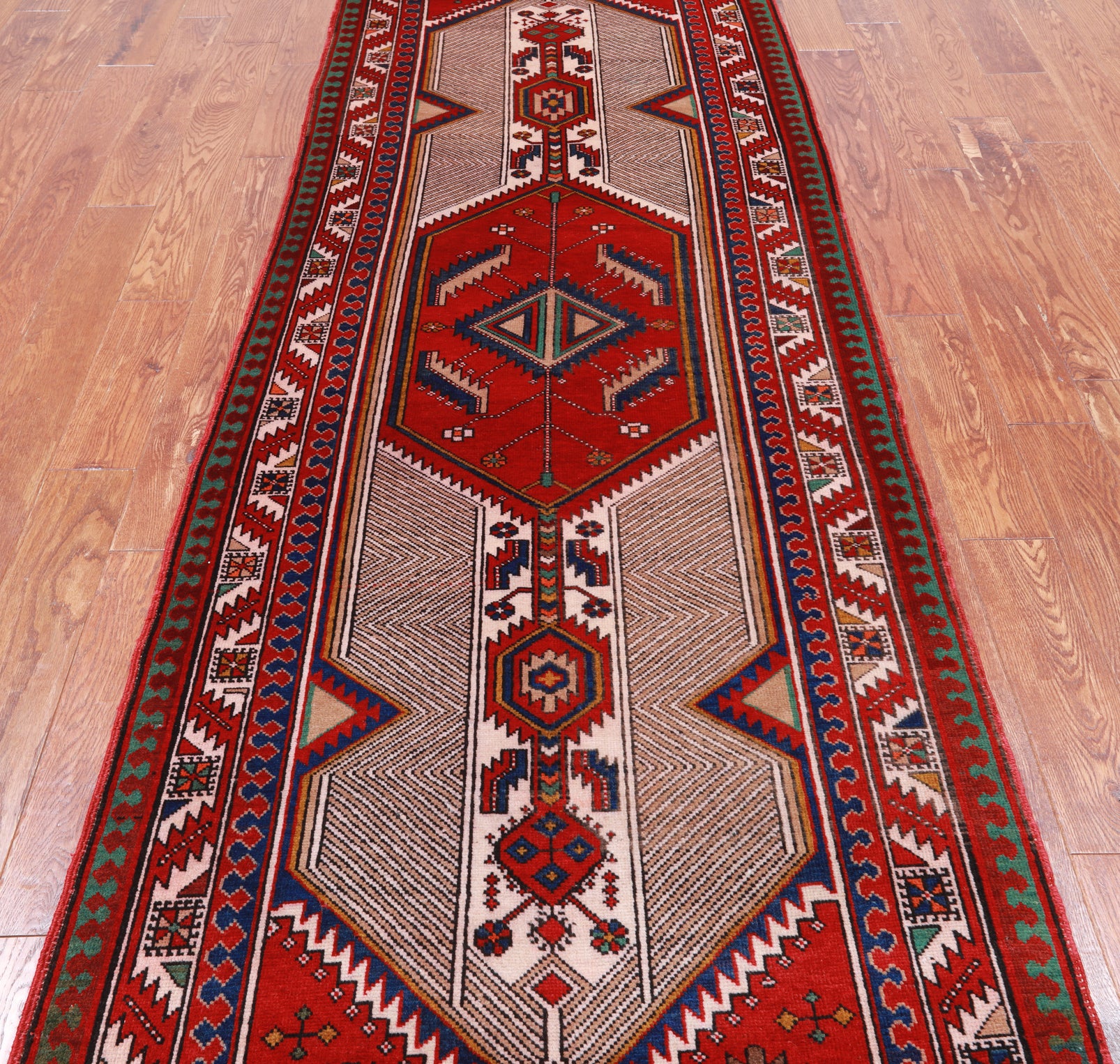 Red Vintage Persian Handmade Wool Runner Rug - 3' 4" X 11' 5"