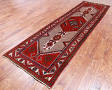 Red Vintage Persian Handmade Wool Runner Rug - 3' 4" X 11' 5"