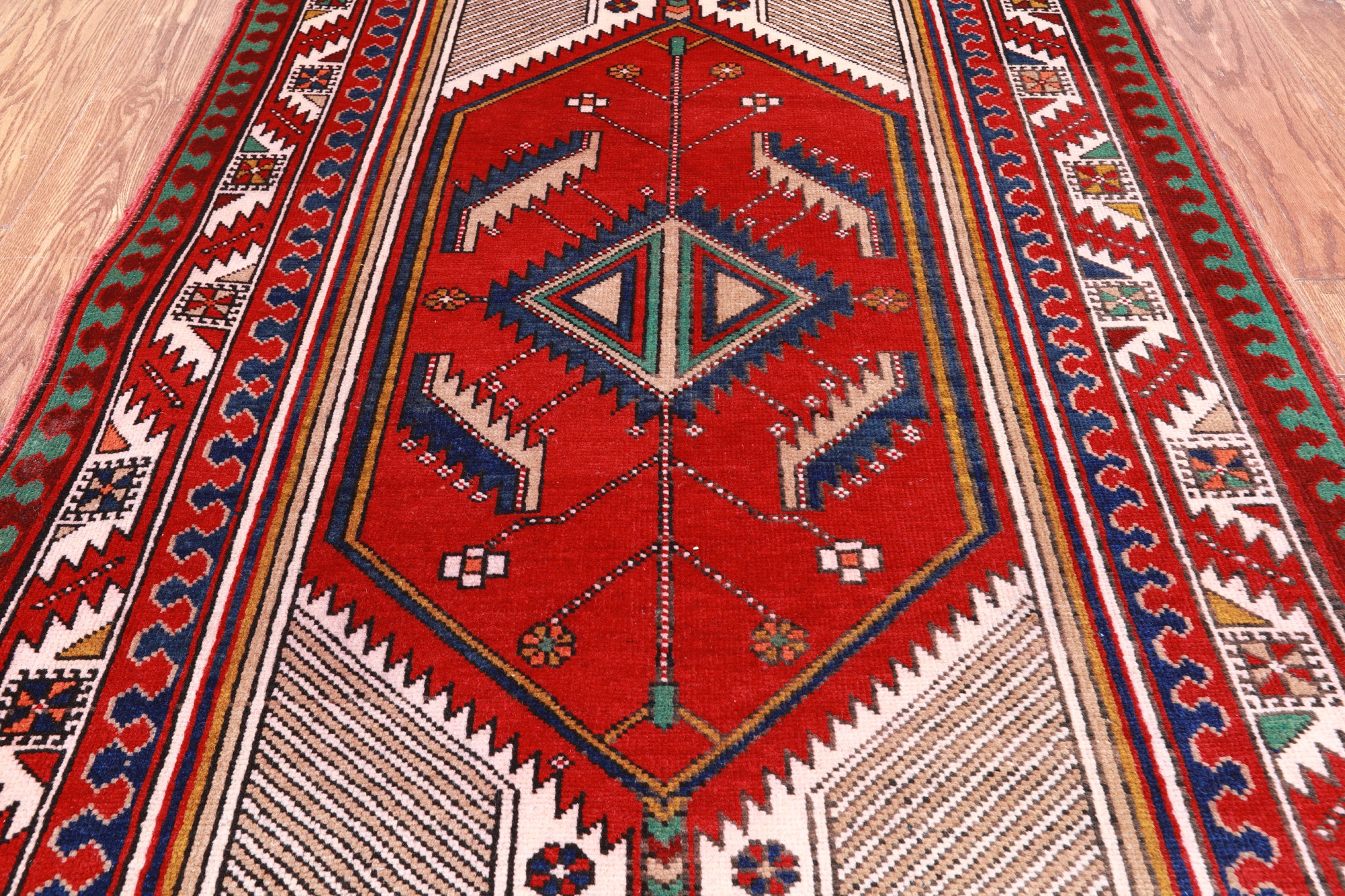 Red Vintage Persian Handmade Wool Runner Rug - 3' 4" X 11' 5"