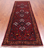 Red Vintage Persian Hand-Knotted Wool Runner Rug - 3' 7" X 10' 10"