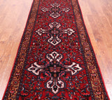 Red Vintage Persian Hand-Knotted Wool Runner Rug - 3' 7" X 10' 10"