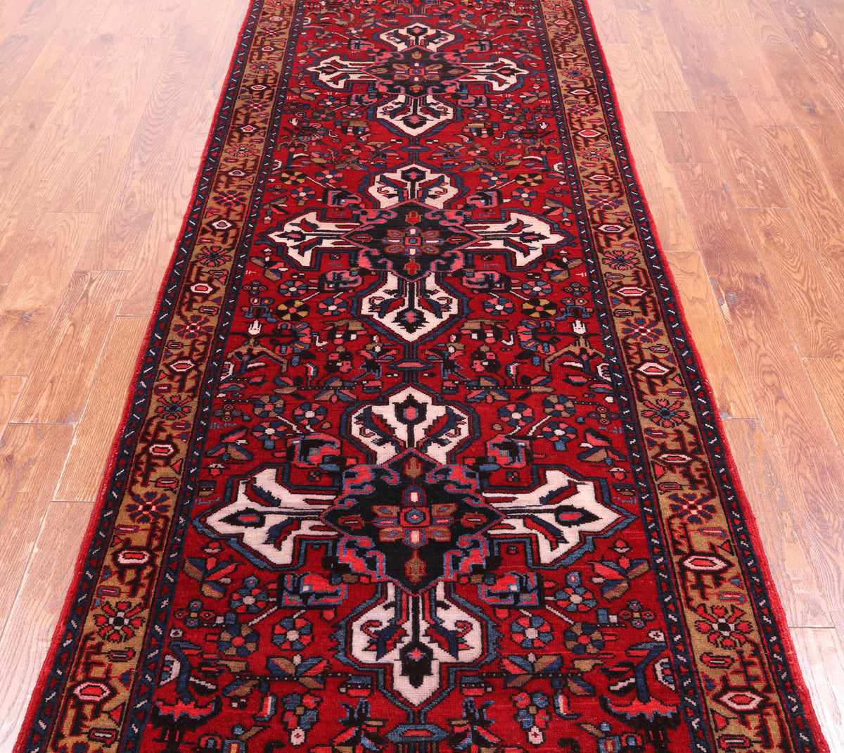 Red Vintage Persian Hand-Knotted Wool Runner Rug - 3' 7" X 10' 10"