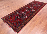Red Vintage Persian Hand-Knotted Wool Runner Rug - 3' 7" X 10' 10"