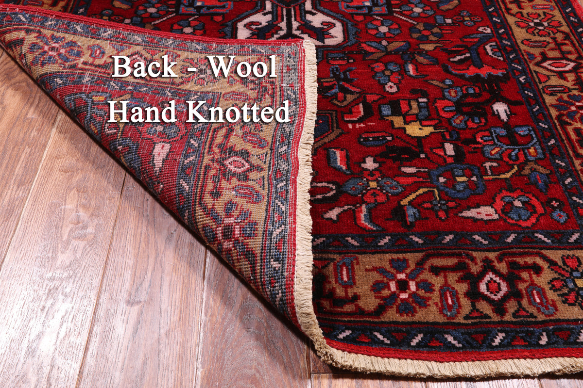 Red Vintage Persian Hand-Knotted Wool Runner Rug - 3' 7" X 10' 10"
