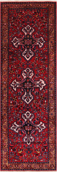 Red Vintage Persian Hand-Knotted Wool Runner Rug - 3' 7" X 10' 10"