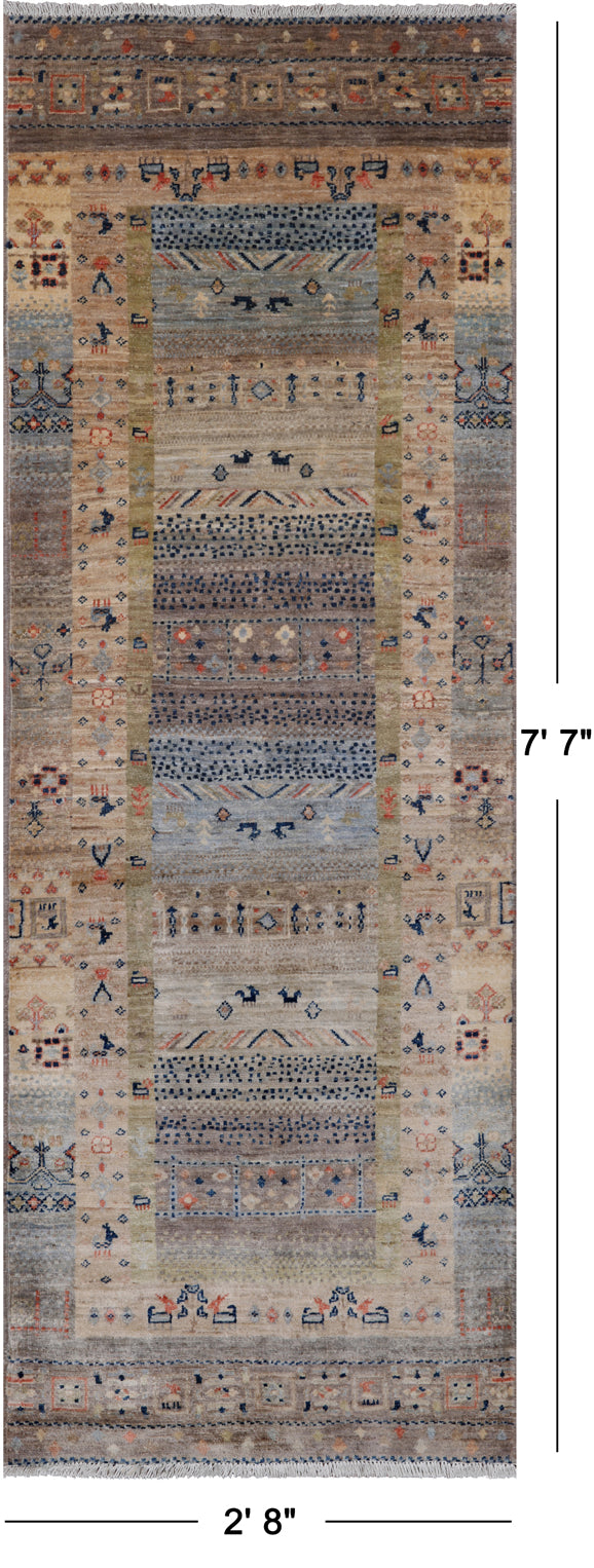 Tribal Persian Gabbeh Hand-Knotted Wool Runner Rug - 2' 8" X 7' 7"