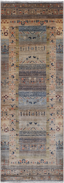 Tribal Persian Gabbeh Hand-Knotted Wool Runner Rug - 2' 8" X 7' 7"
