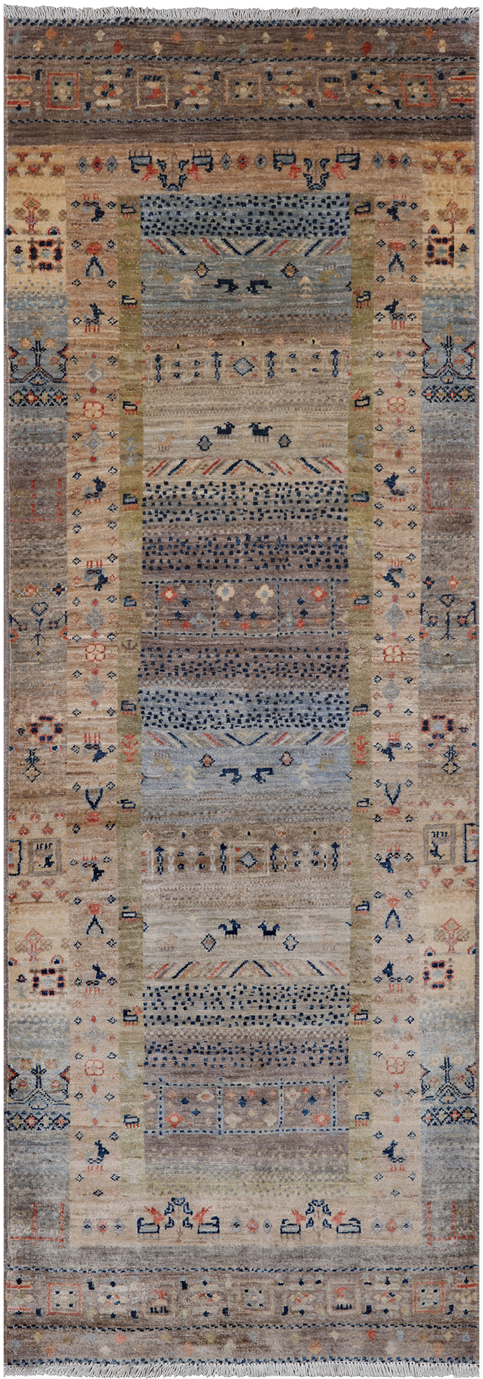 Tribal Persian Gabbeh Hand-Knotted Wool Runner Rug - 2' 8" X 7' 7"
