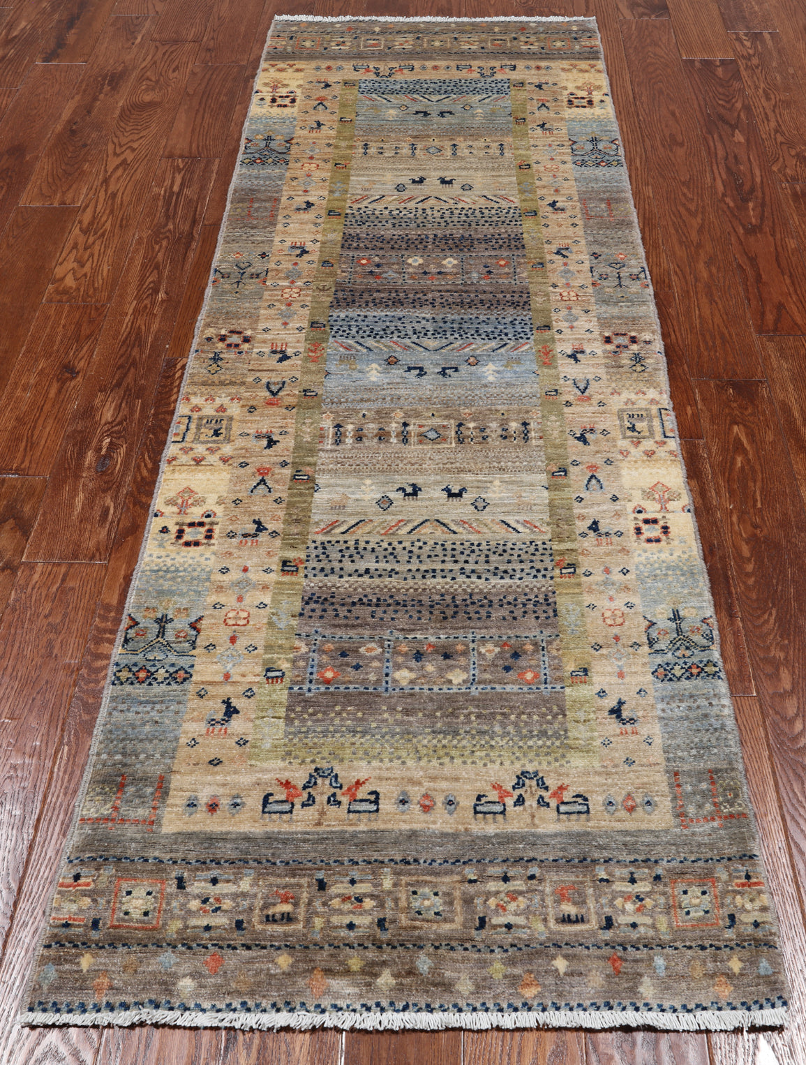 Tribal Persian Gabbeh Hand-Knotted Wool Runner Rug - 2' 8" X 7' 7"