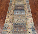 Tribal Persian Gabbeh Hand-Knotted Wool Runner Rug - 2' 8" X 7' 7"