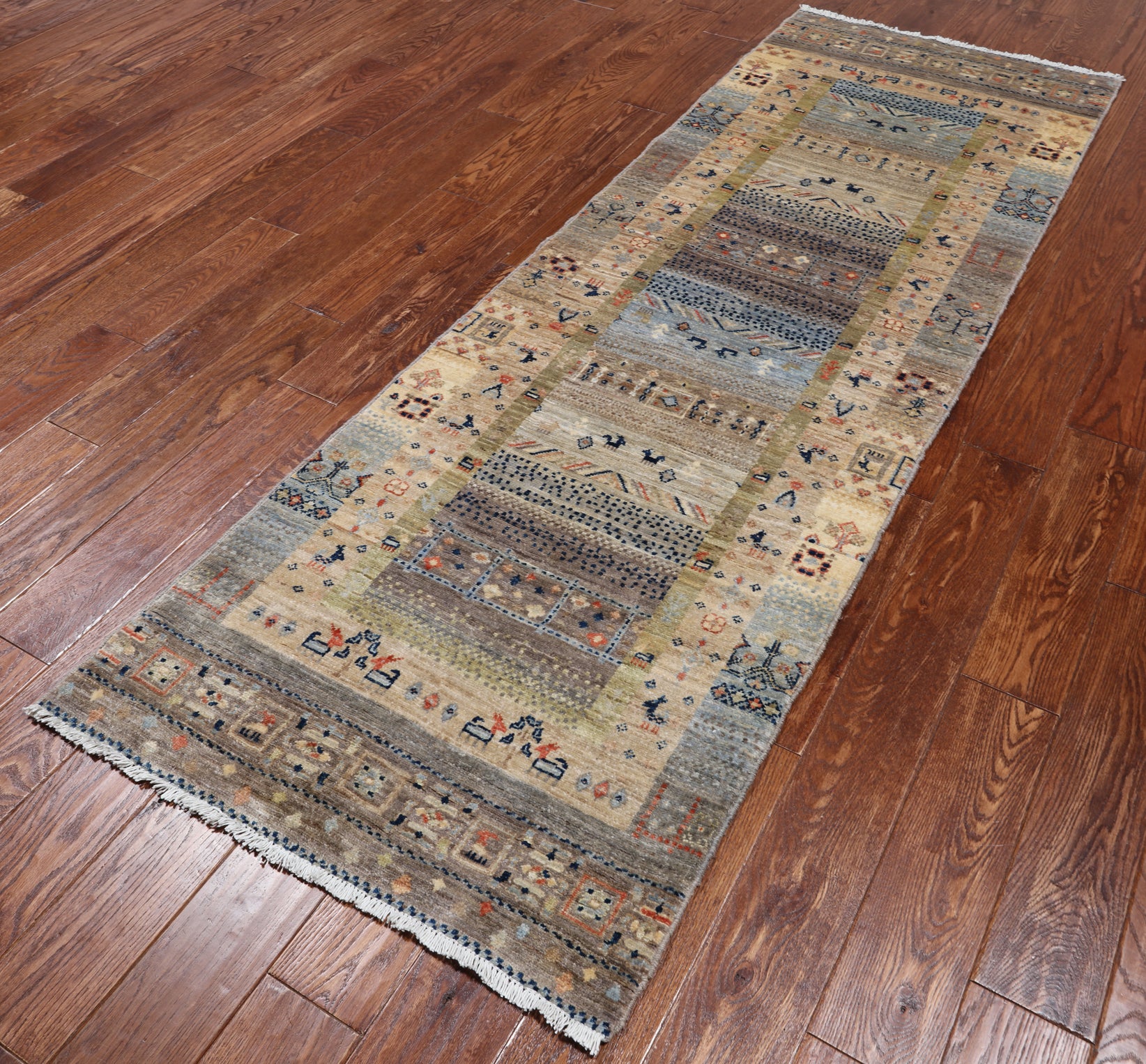 Tribal Persian Gabbeh Hand-Knotted Wool Runner Rug - 2' 8" X 7' 7"