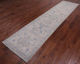 Ivory Peshawar Washed Out Handmade Wool Runner Rug - 2' 7" X 11' 4"