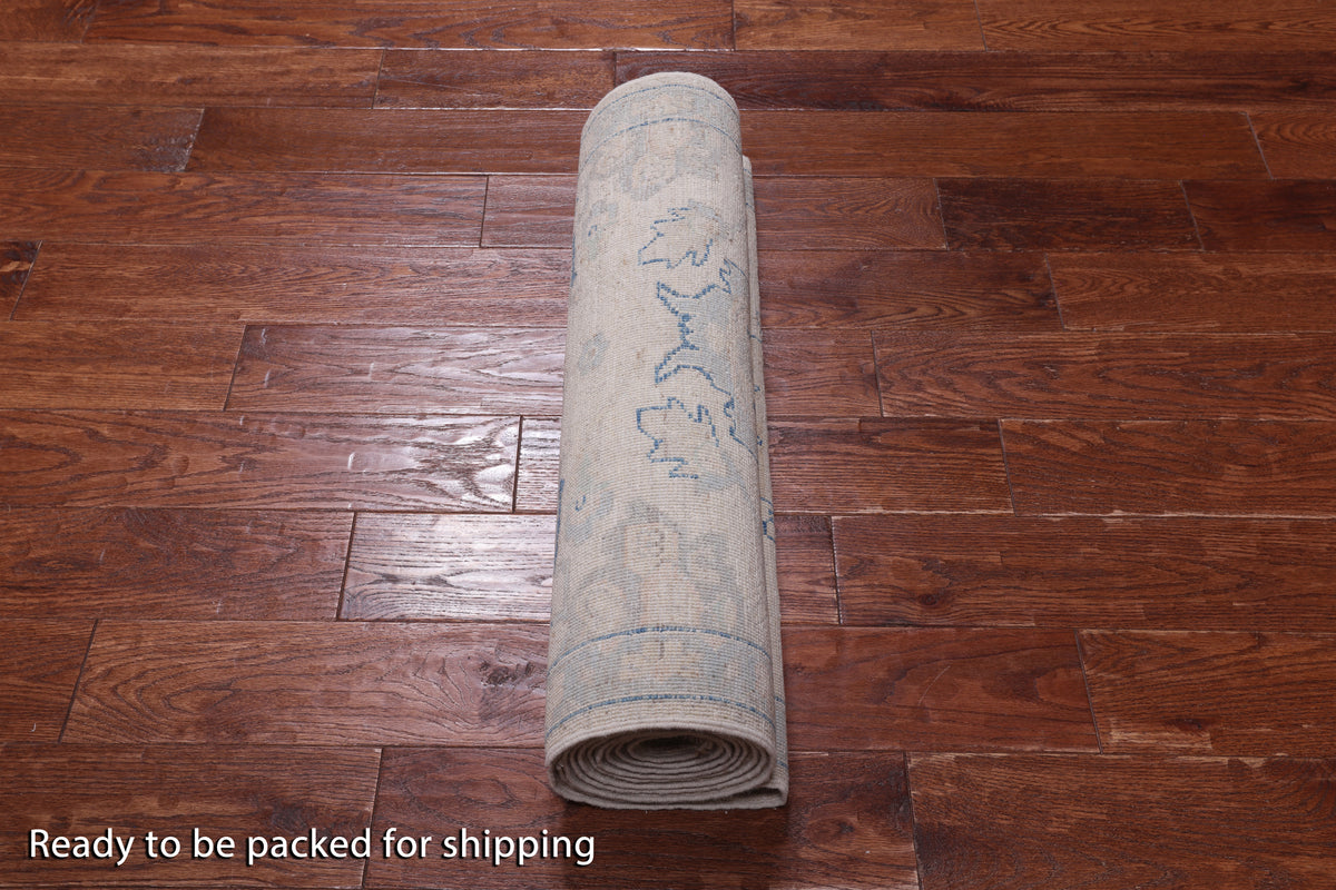 Ivory Peshawar Washed Out Handmade Wool Runner Rug - 2' 7" X 11' 4"