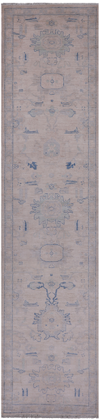 Ivory Peshawar Washed Out Handmade Wool Runner Rug - 2' 7" X 11' 4"