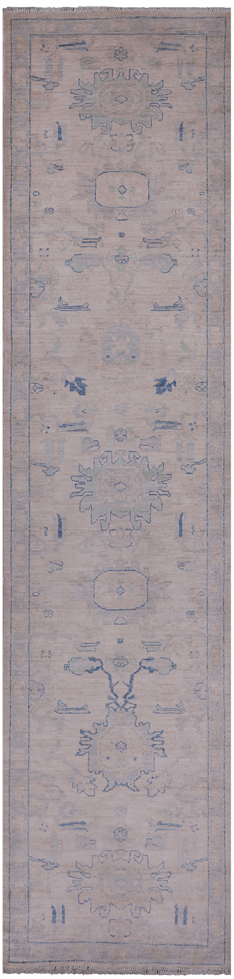 Ivory Peshawar Washed Out Handmade Wool Runner Rug - 2' 7" X 11' 4"