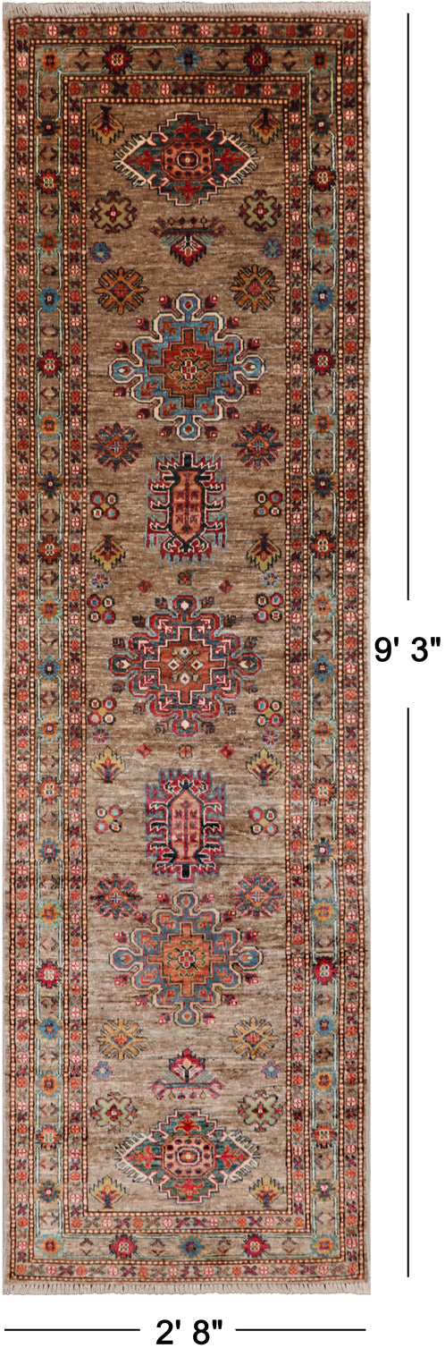 Super Kazak Handmade Wool Runner Rug - 2' 8" X 9' 3"