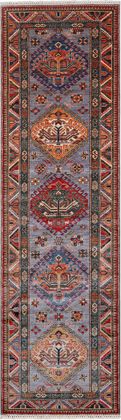 Grey Super Kazak Hand Knotted Wool Runner Rug - 2' 8" X 9' 1"