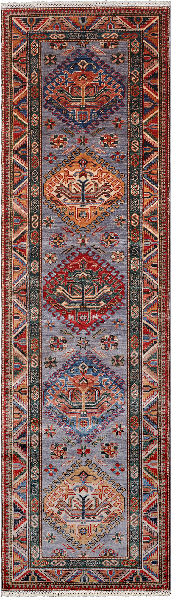 Grey Super Kazak Hand Knotted Wool Runner Rug - 2' 8" X 9' 1"