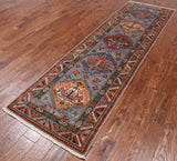 Grey Super Kazak Hand Knotted Wool Runner Rug - 2' 8" X 9' 1"