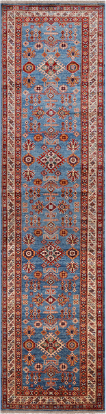 Blue Super Kazak Handmade Wool Runner Rug - 2' 6" X 9' 9"