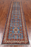 Blue Super Kazak Handmade Wool Runner Rug - 2' 6" X 9' 9"