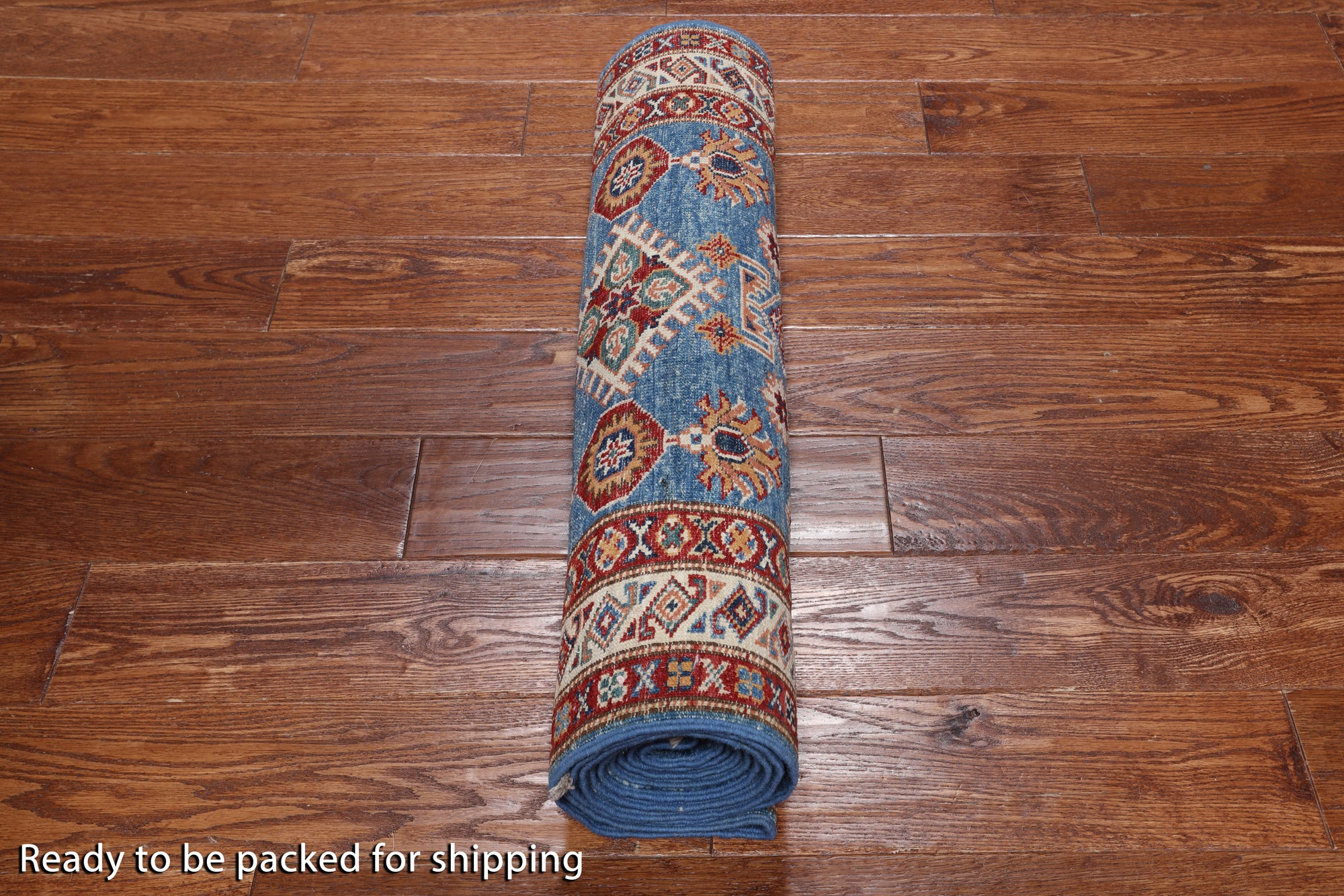 Blue Super Kazak Handmade Wool Runner Rug - 2' 6" X 9' 9"